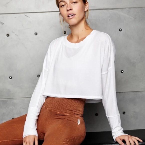 Free People Tops - Free People Movement | White Pacific Cropped Long Sleeve Tee Size S